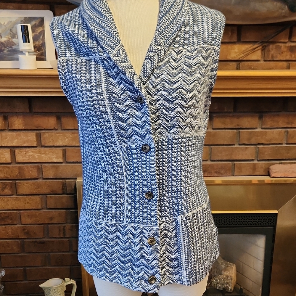 Chaps Denim Brand Knit Vest Size Large Chevron Eclectic Grandpa Cotton Blend